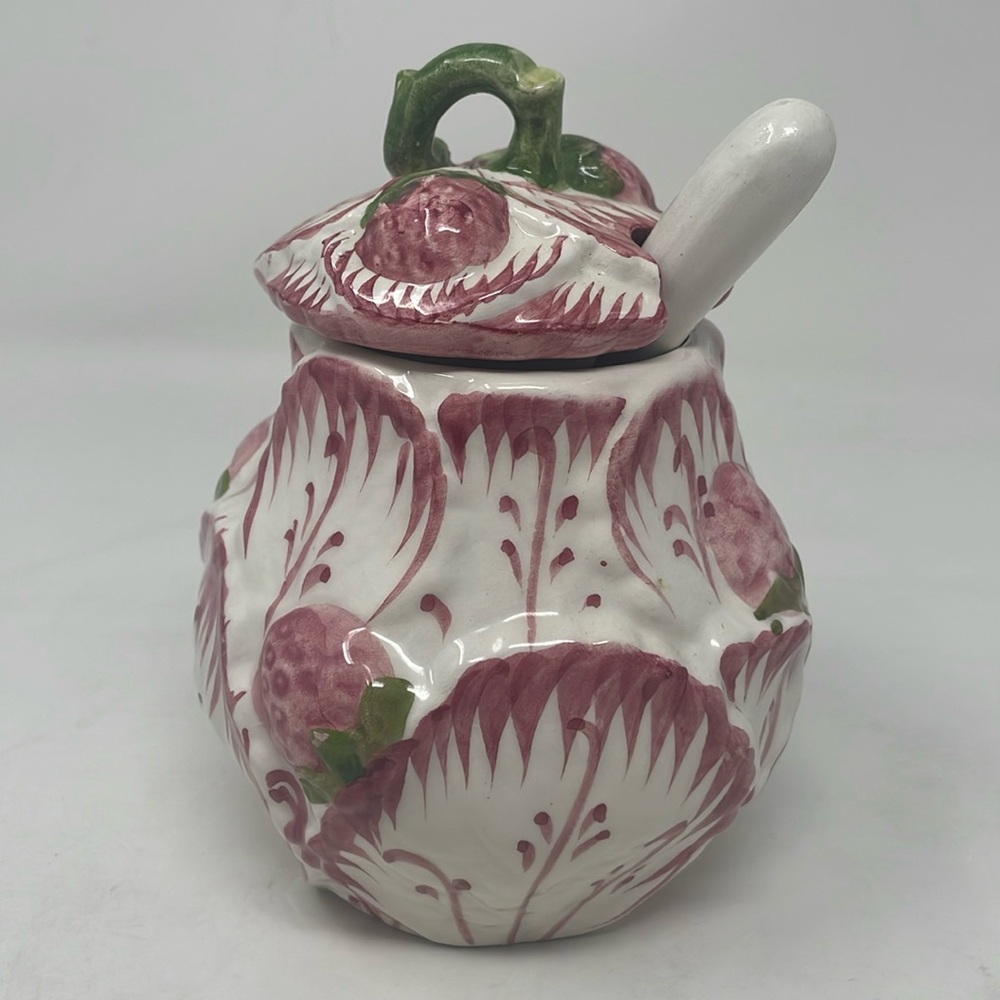 NEUWIRTH Vintage Portugal Strawberry Bloosom Jam/Jelly Jar with Spoon